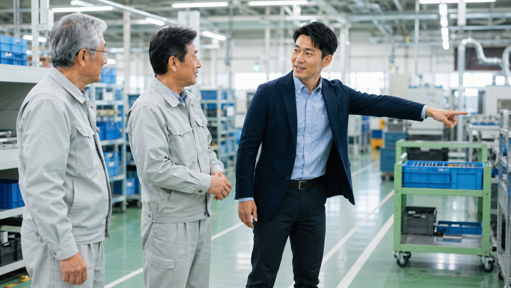 評価結果をもとに職場の改善提案を行う様子